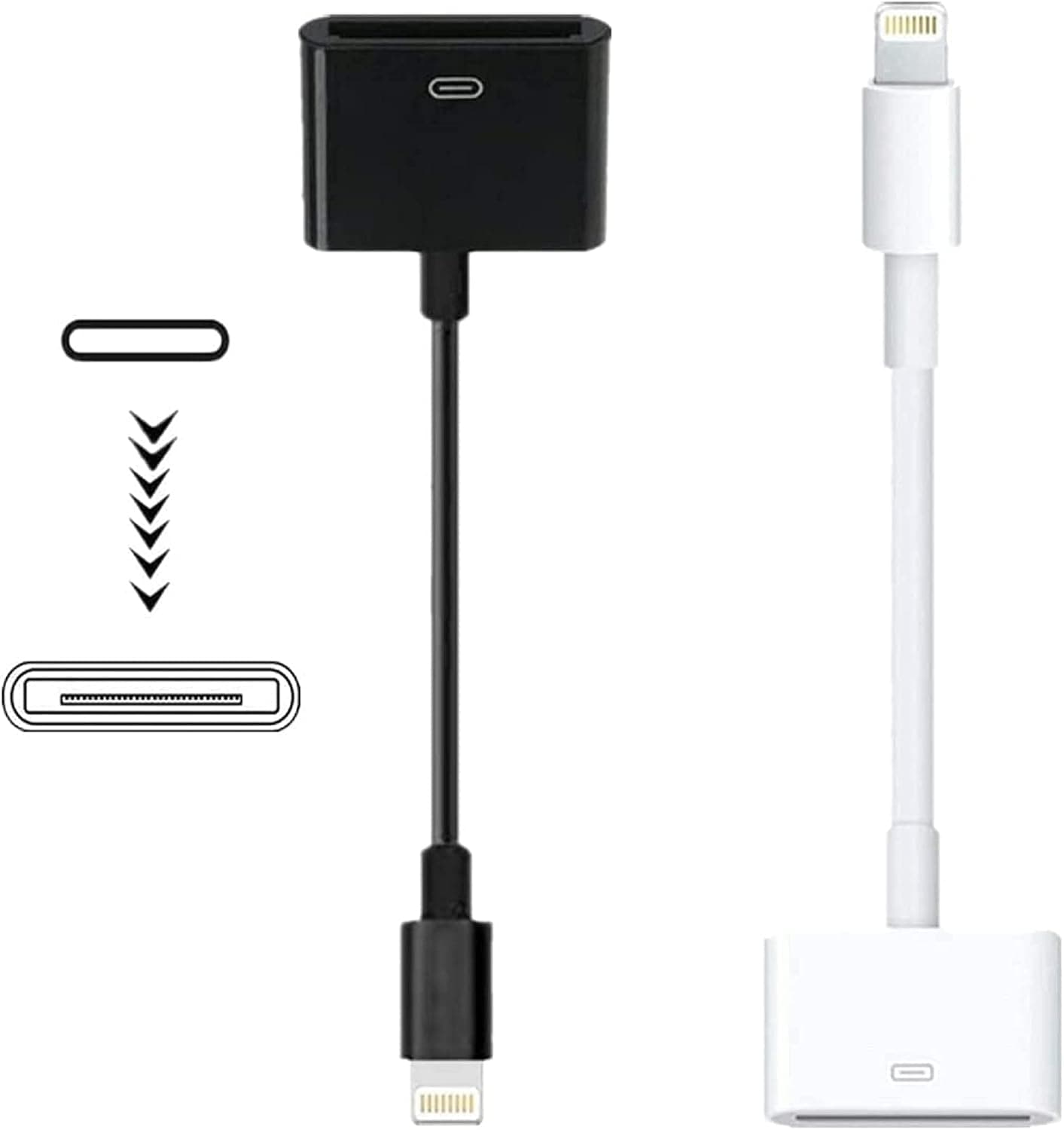 Giom Lightning to 30 Pin Adapter, MFi Certified 2 Pack 8-Pin Male to 30 Pin Female Connector Converter with iPhone Charging Cable Compatible iPhone12 11 X 8 7 6P 5S 4S 4 3 3G/iPod/iPad White&Black
