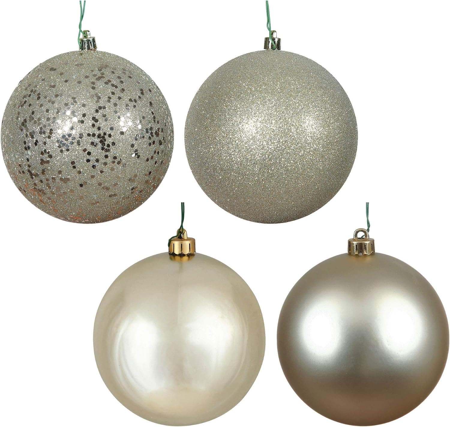 Vickerman 6" Champagne 4-Finish Ball Ornament Assortment, Plastic, 4 per Box
