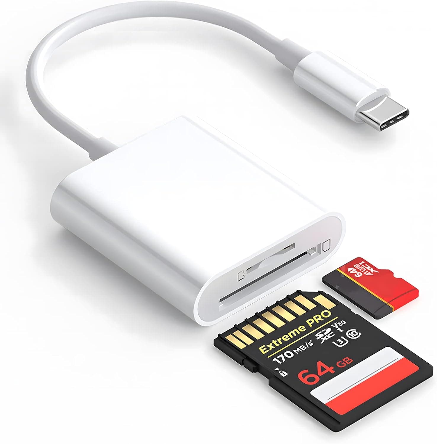 SD Card Reader for Android, Micro SD Card to USB Adapter, USB C SD Card Reader for Camera Memory Card Reader, Wansurs SD Card Reader for PC Phone Pads (3 in 1, White)