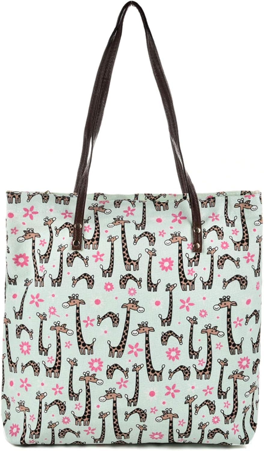Canvas Tote Bag for Women,Cartoon Shopping Bag,Kawaii Shoulder Bag and Zip Closure Beach Purse with Vegan Leather Top Handle