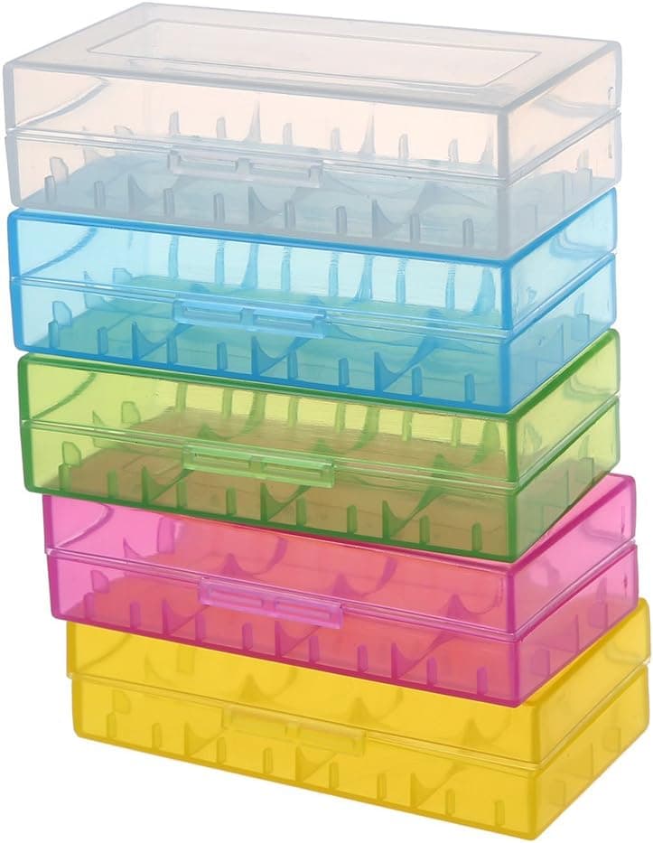 SODIAL(R) 5 Colors in One Set Hard Plastic Case Holder Storage Box Rack for Battery 18650
