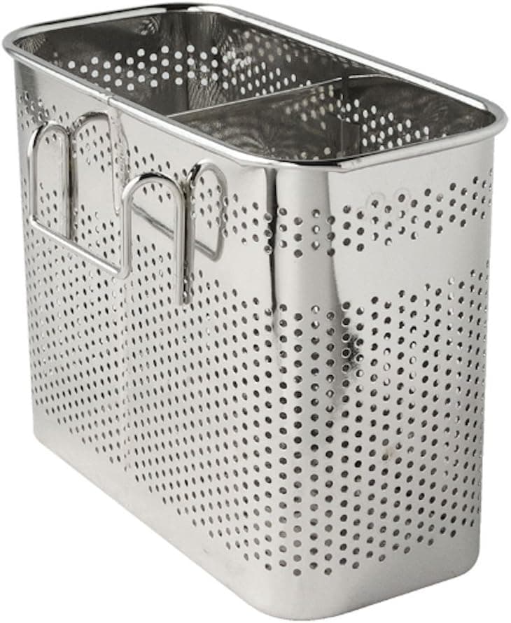 Kitchen Utensils Chopsticks Holder Drying Rack Basket with Hooks 2 Divided Compartments Quality Stainless Steel Large L5.4 X H4.3 X W2.6