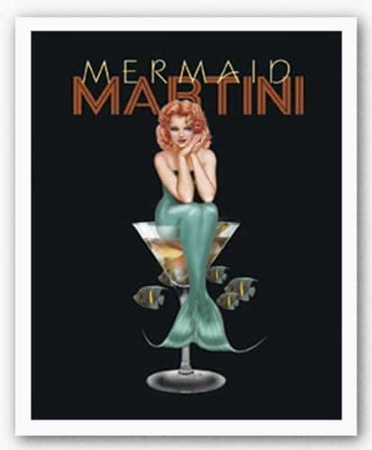 Mermaid Martini by Ralph Burch Art Poster Print, Overall Size: 9x11, Image Size: 8x10