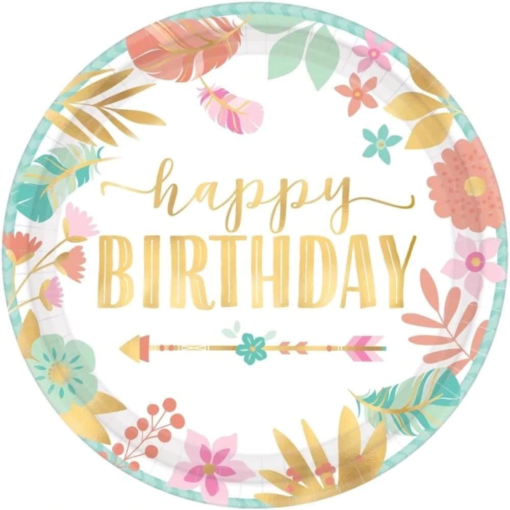 Amscan Boho Birthday Girl Round Paper Plates - 7" | Pack of 8