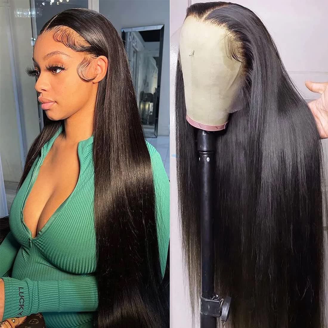 SOVO Straight Lace Front Wigs Human Hair 13x4 HD Transparent Lace Frontal Wigs Brazilian Virgin Human Hair for Black Women Pre Plucked with Baby Hair Bleached Knots 180 Density 18 Inch