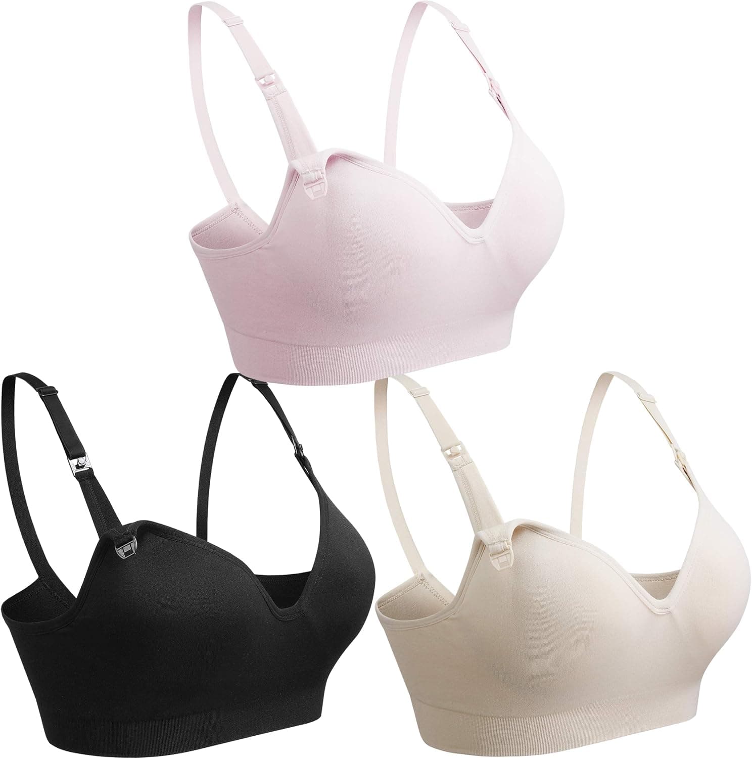 COOSHCO Women's Sleeping Nursing Maternity Bra Push up Wirefree Breastfeeding Bra 3 Ro 4Pack