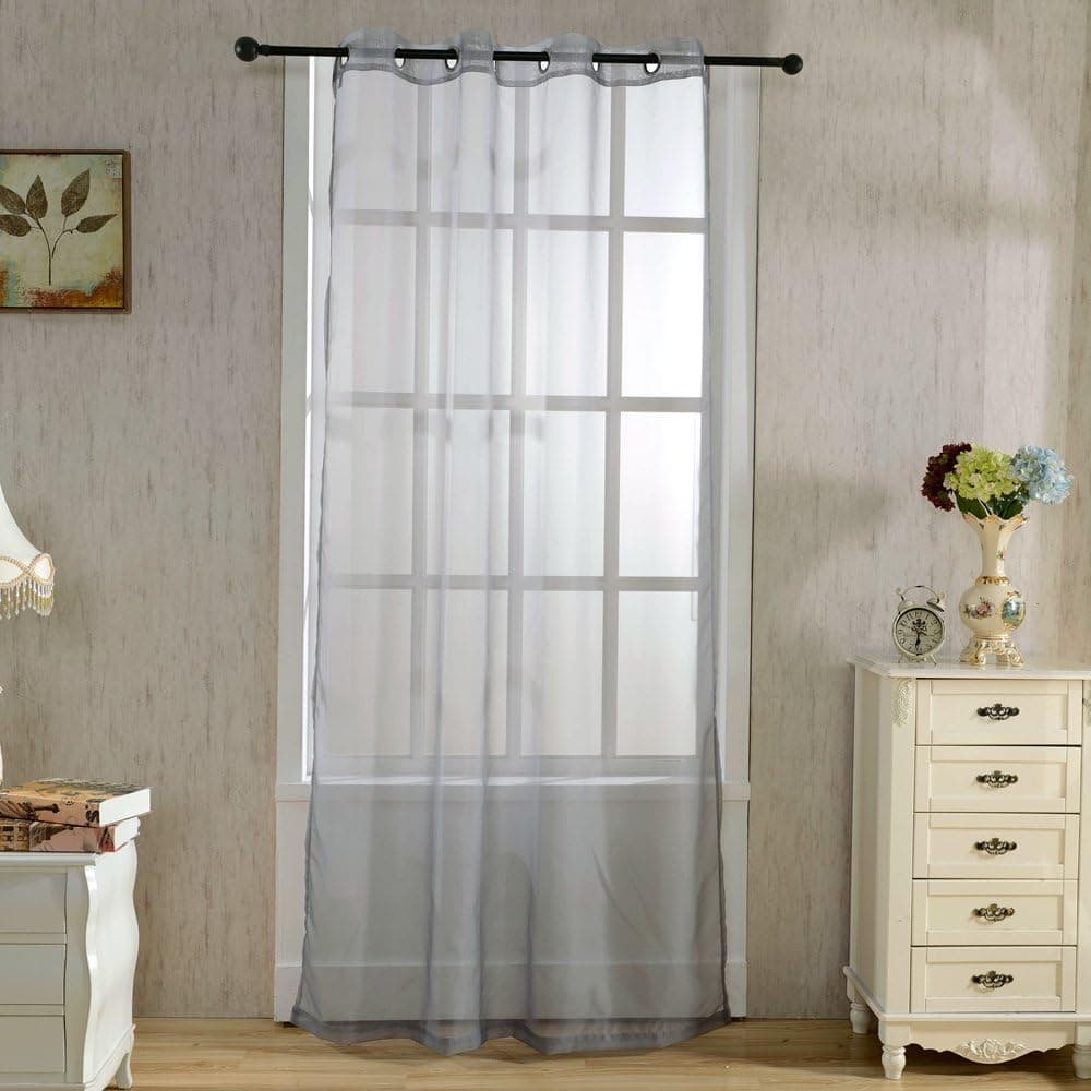 SINOGEM Sheer Curtains Window Treatment Kitchen Polyester Panels Drape Home Living Room Bathroom Decorative for Girls (Grey, 53" W85 L)