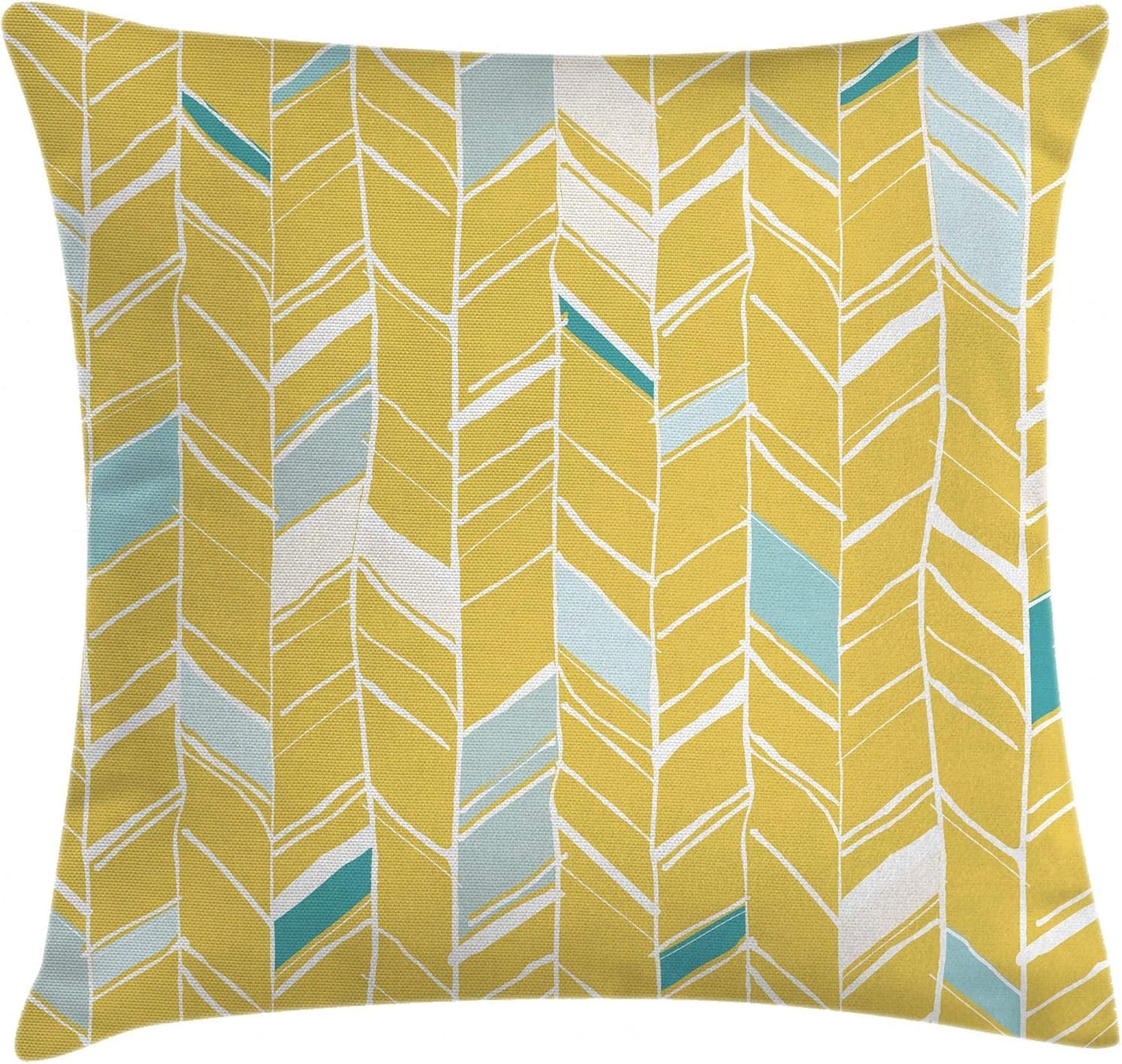 Ambesonne Yellow Chevron Throw Pillow Cushion Cover, Herringbone Pattern Zig Zag Lines in Hand Drawn Doodle Art Style, Decorative Square Accent Pillow Case, 20" X 20", Blue Mustard