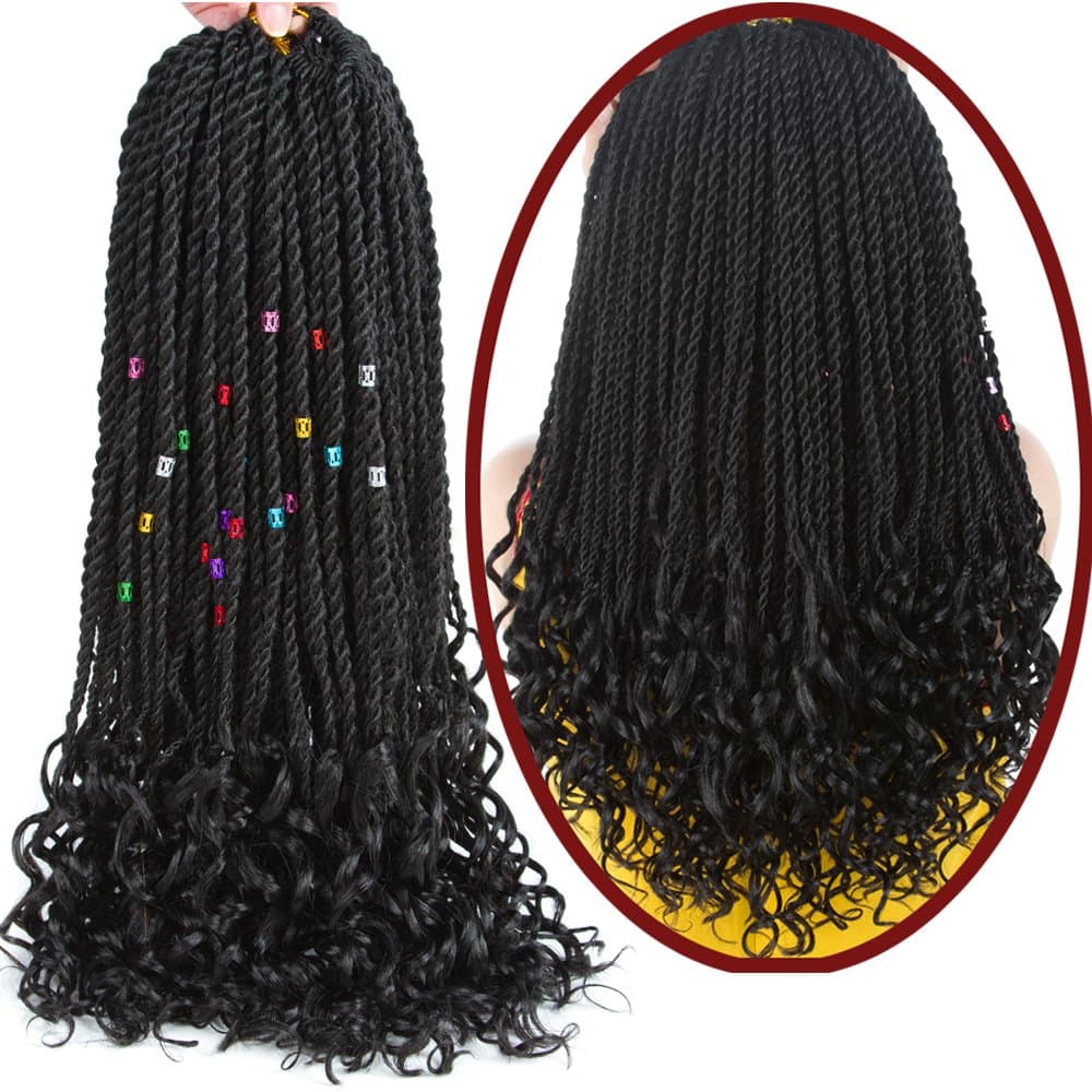 Goddess Senegalese Twist Crochet Hair Curly Ends Deep Wave Synthetic Braiding Braids Hair Kanekalon Ombre Braids Hair Extensions 6Packs 30Strands/Pack (18, 1B#)