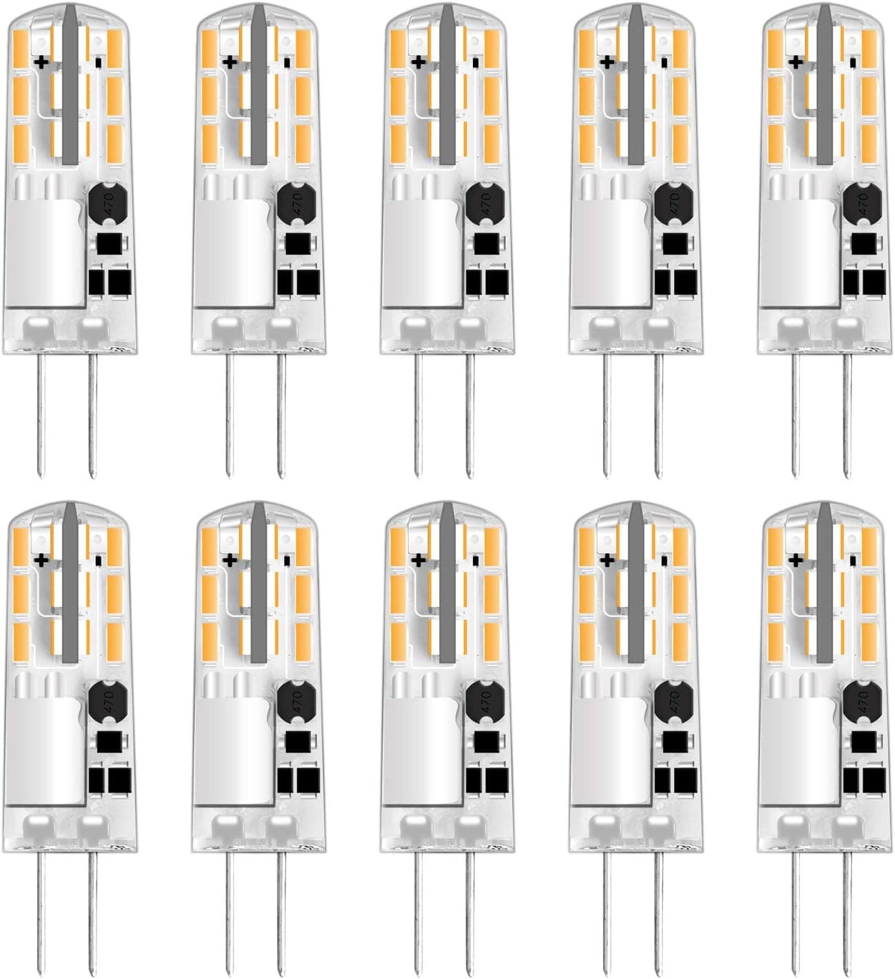 RAYHOO G4 LED Light Bulbs, G4 Bi-pin Base,AC/DC 12V Equivalent to 20W T3 Halogen Track Bulb Replacement LED Bulbs, Non-Dimmable, Warm White 3000K, 10-Pack