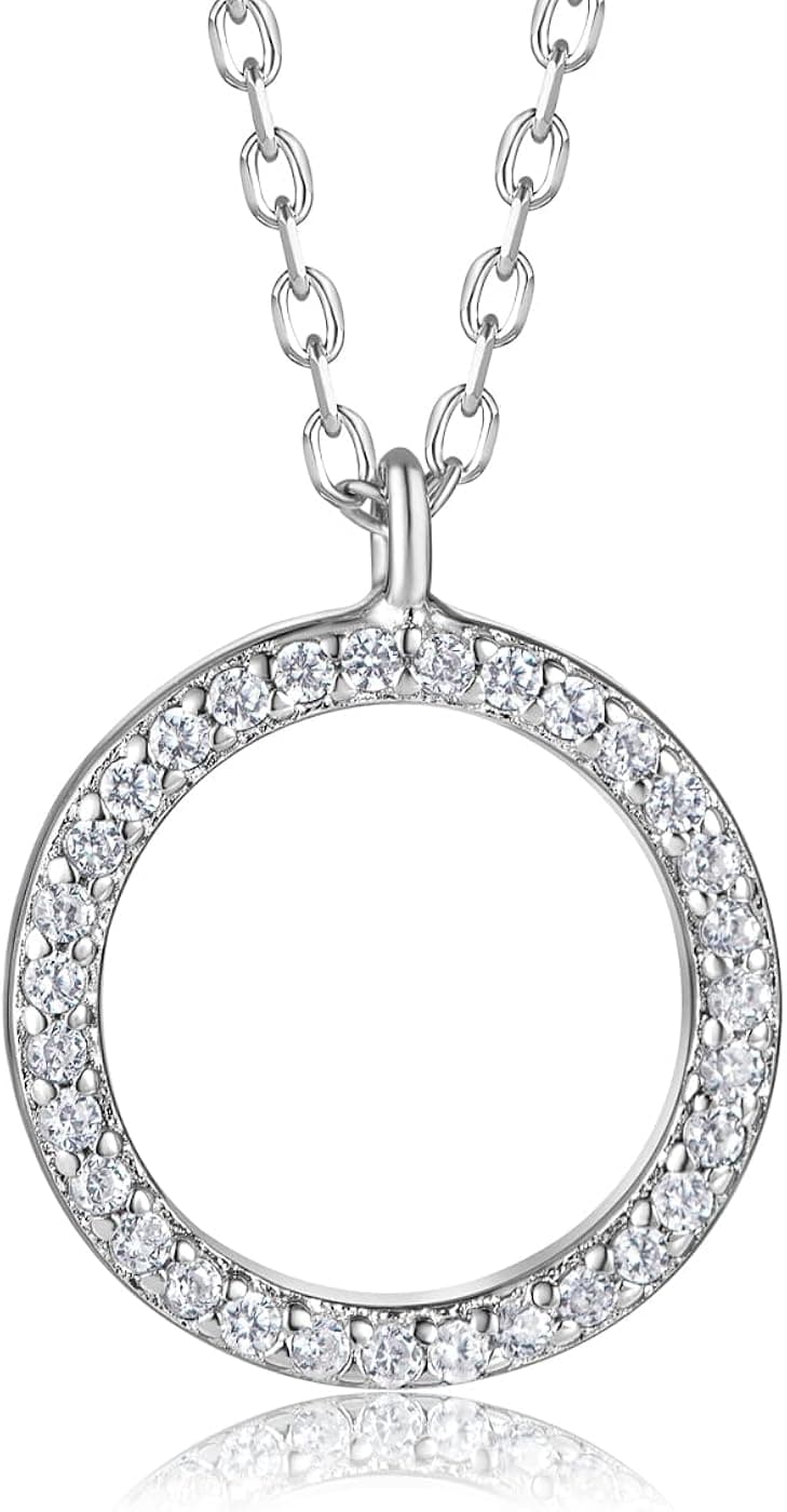 Ellie Ruth 925 Sterling Silver Ring Pendant With Cubic Zirconia Chain Necklace For Woman