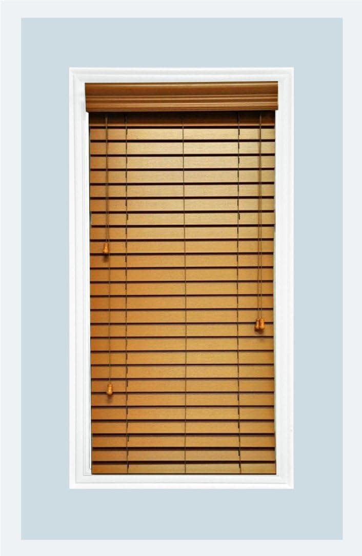 Custom-Made, Faux Wood Horizontal Window Blinds, 2 Inch Slats, Inside Mount, Golden Oak, Inside Window Size: 34" W x 64" L