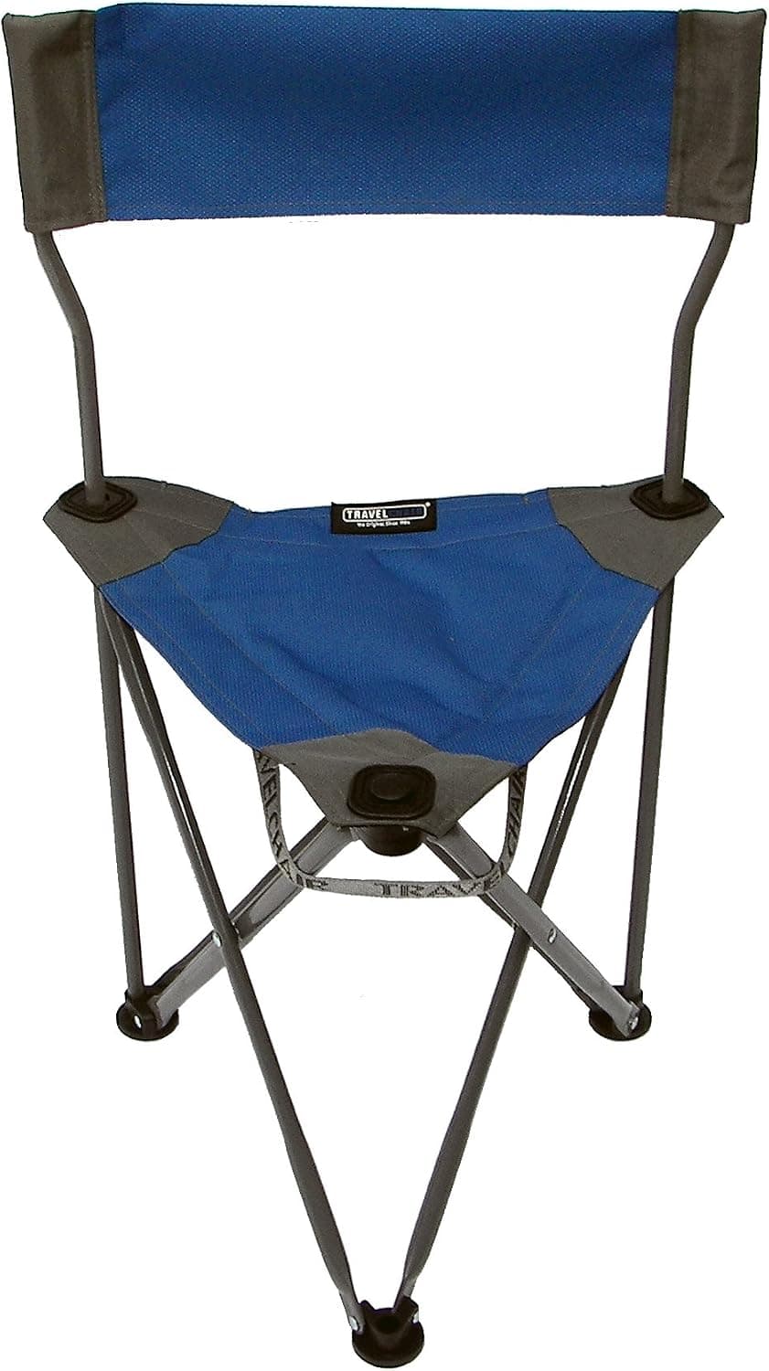 Travel Chair Ultimate Slacker 2.0, Small Folding Tripod Chair with Back for Outdoor Adventures, Portable Stool-Chair