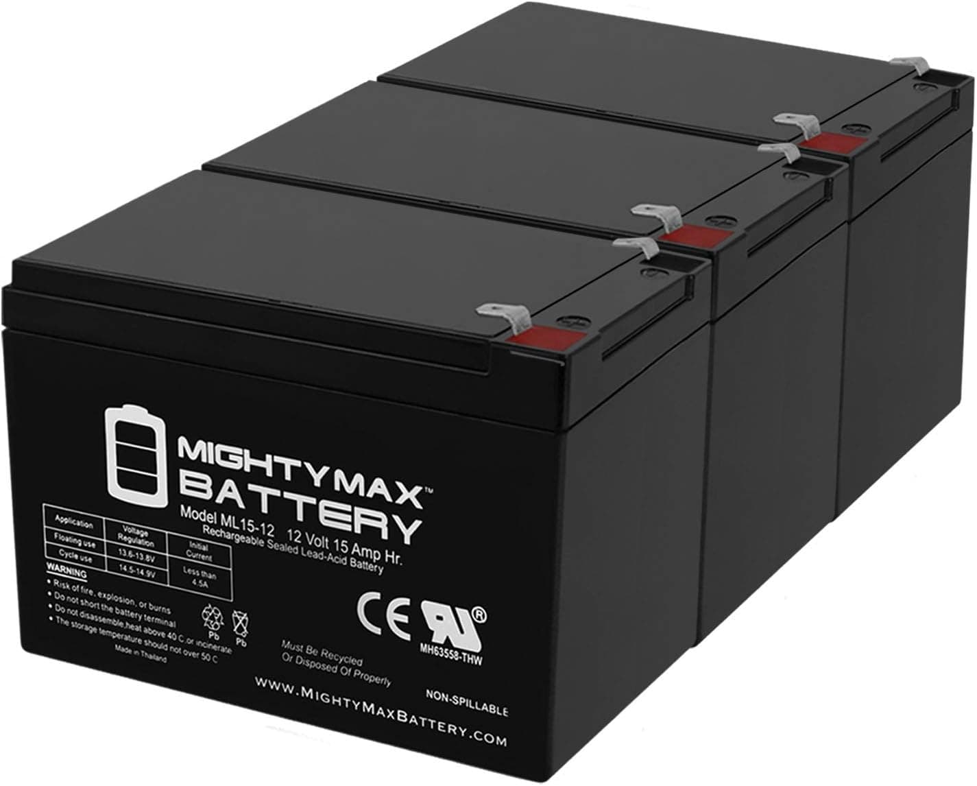 ML15-12 12V 15AH F2 Ebike Electric Scooter Battery E-Bike Boreem - 3 Pack