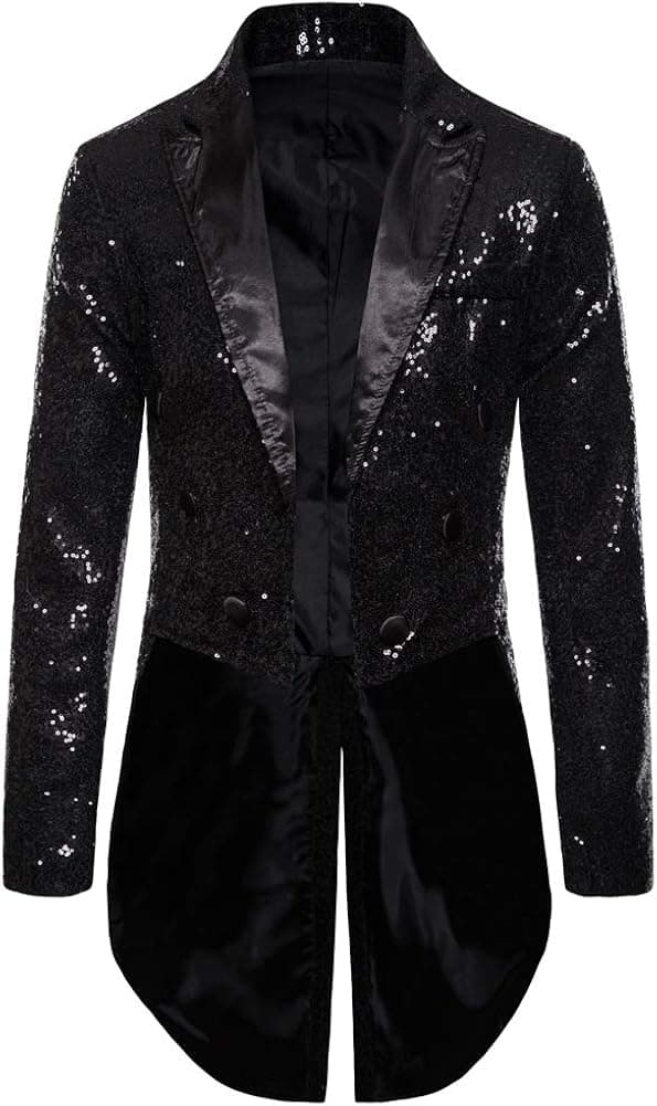 Mens Sequin Tuxedo Tailcoat Swallowtail Suit Jacket Dinner Party Wedding Blazer Slim Fit Show Tux Dress Coat