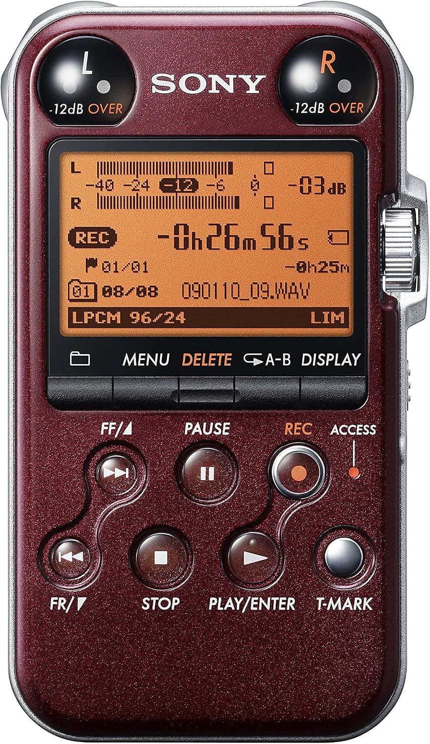 Sony PCM-M10 Portable Linear PCM Voice Recorder with Electret Condenser Stereo Microphones, 96 kHz/24-bit, 4GB Memory & USB High-Speed Port - Red