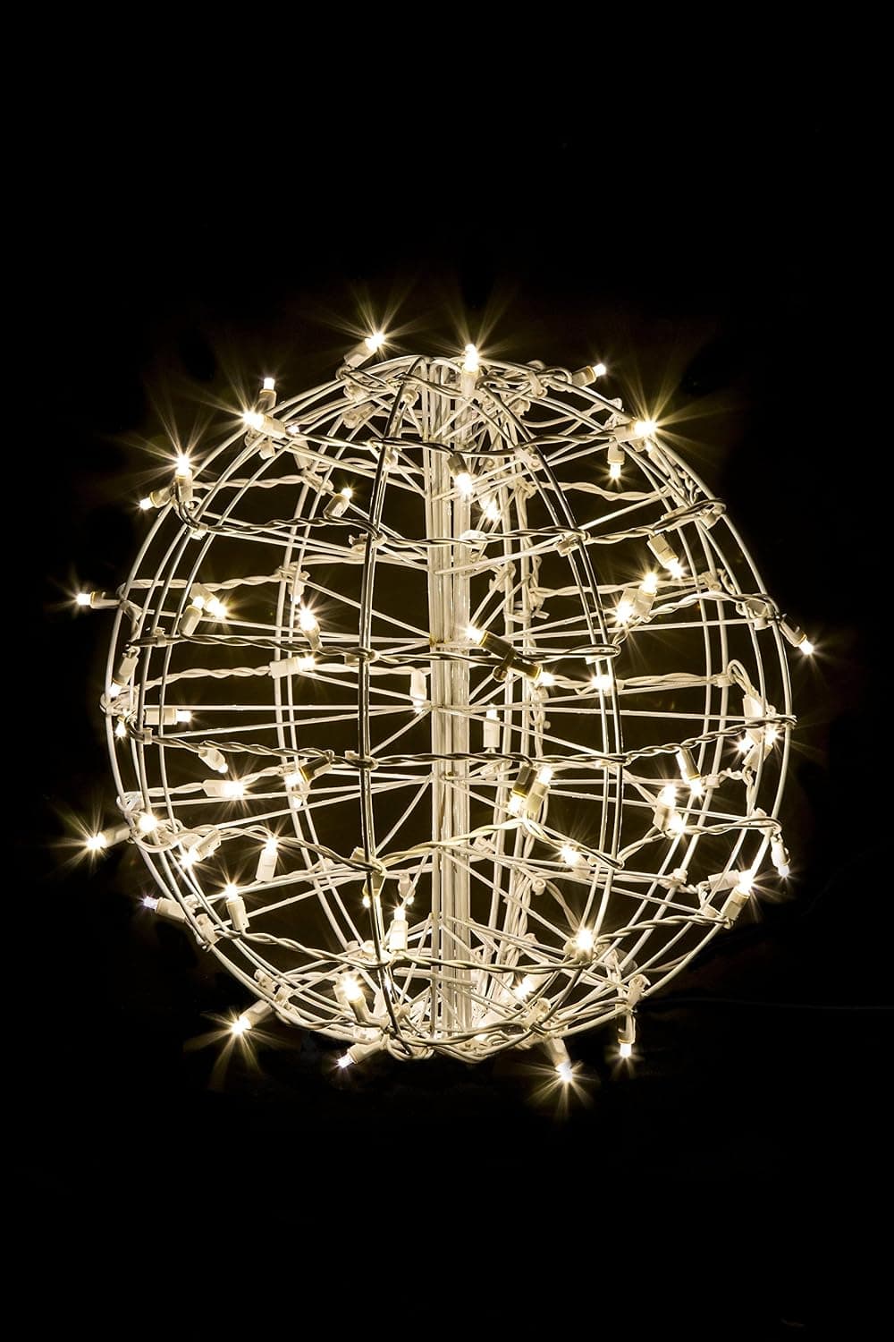 Crab Pot Christmas Trees White 15" Fold Flat Sphere with 100 Clear, Warm White, LED Lights
