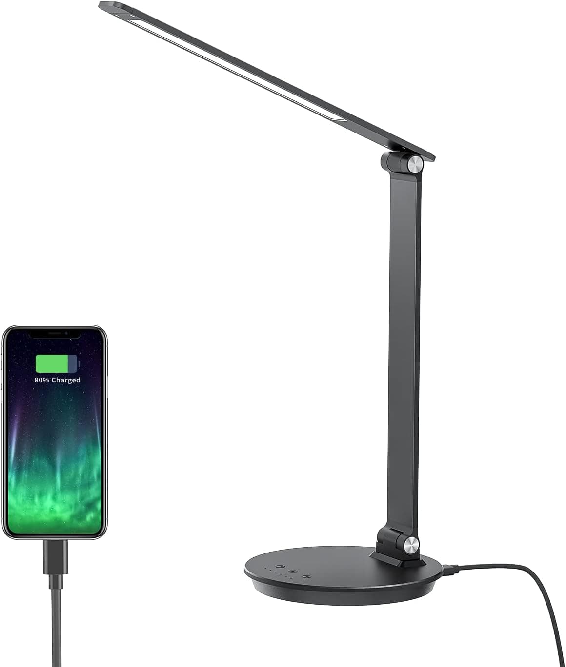 MONGERY LED Desk Lamp, Table Lamp with Touch Control USB Charging Eye-Caring Desk Lamp Aluminum Multiple Angle Adjustments LED Light for Office, Home, Reading and More, Black