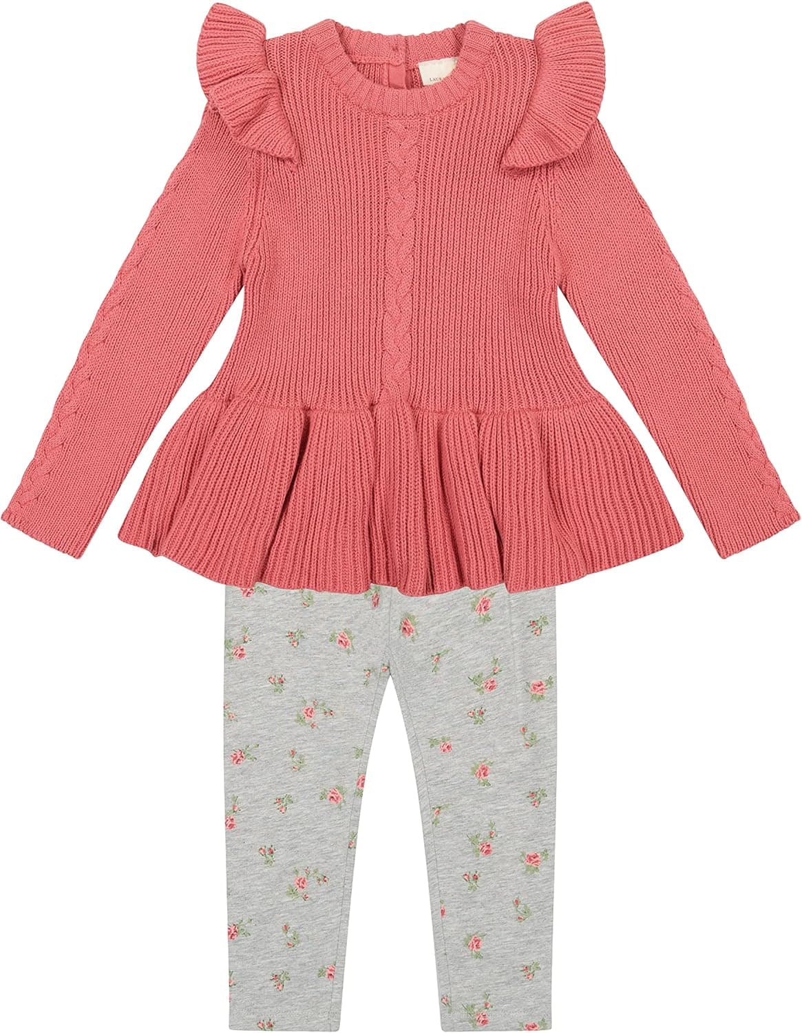 Laura Ashley 2 Pack Baby/Toddler Girl Legging & Knitted Long Sleeve Peplum Tunic Top, Cotton Knit & Floral Fall Outfit,NB-4T
