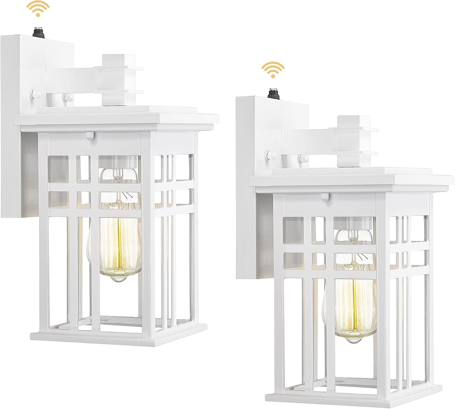 Dusk to Dawn Outdoor Wall Light 2 Pack - HWH Exterior Wall Sconce Light Fixture, Outdoor Porch Light Wall Lamp for Garage, Doorway, Balcony, Garden, Glossy White Finish, 5HD27B-PC-2PK WH