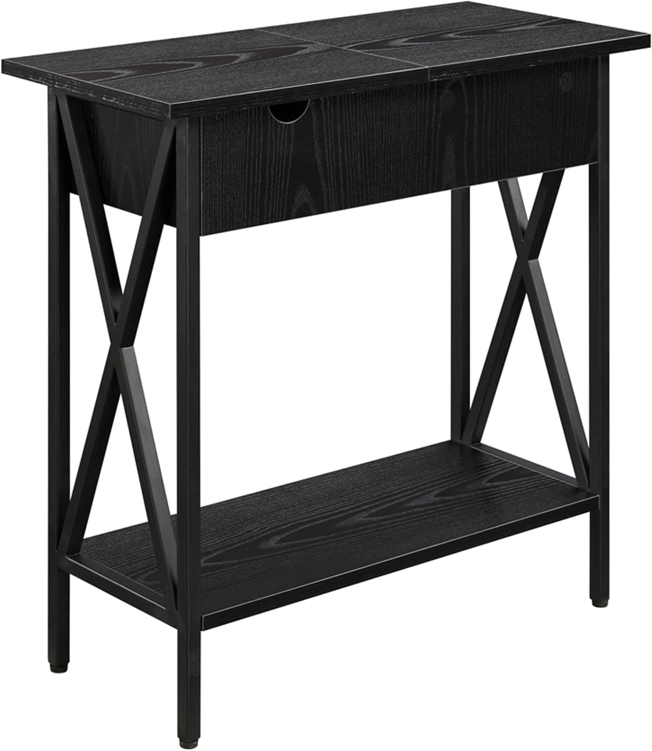 Convenience Concepts Tucson Flip Top End Table with Charging Station and Shelf, Black/Black