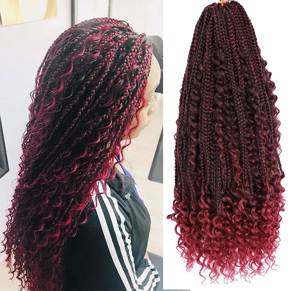Crochet Box Braids Curly Ends 144 Strands 22 Inch Bohomian Crochet Braids Box Braids 3X Goddess Box Braids Crochet Hair Synthetic Crochet Braids Hair Extensions (22inch-6pack, TBUG)