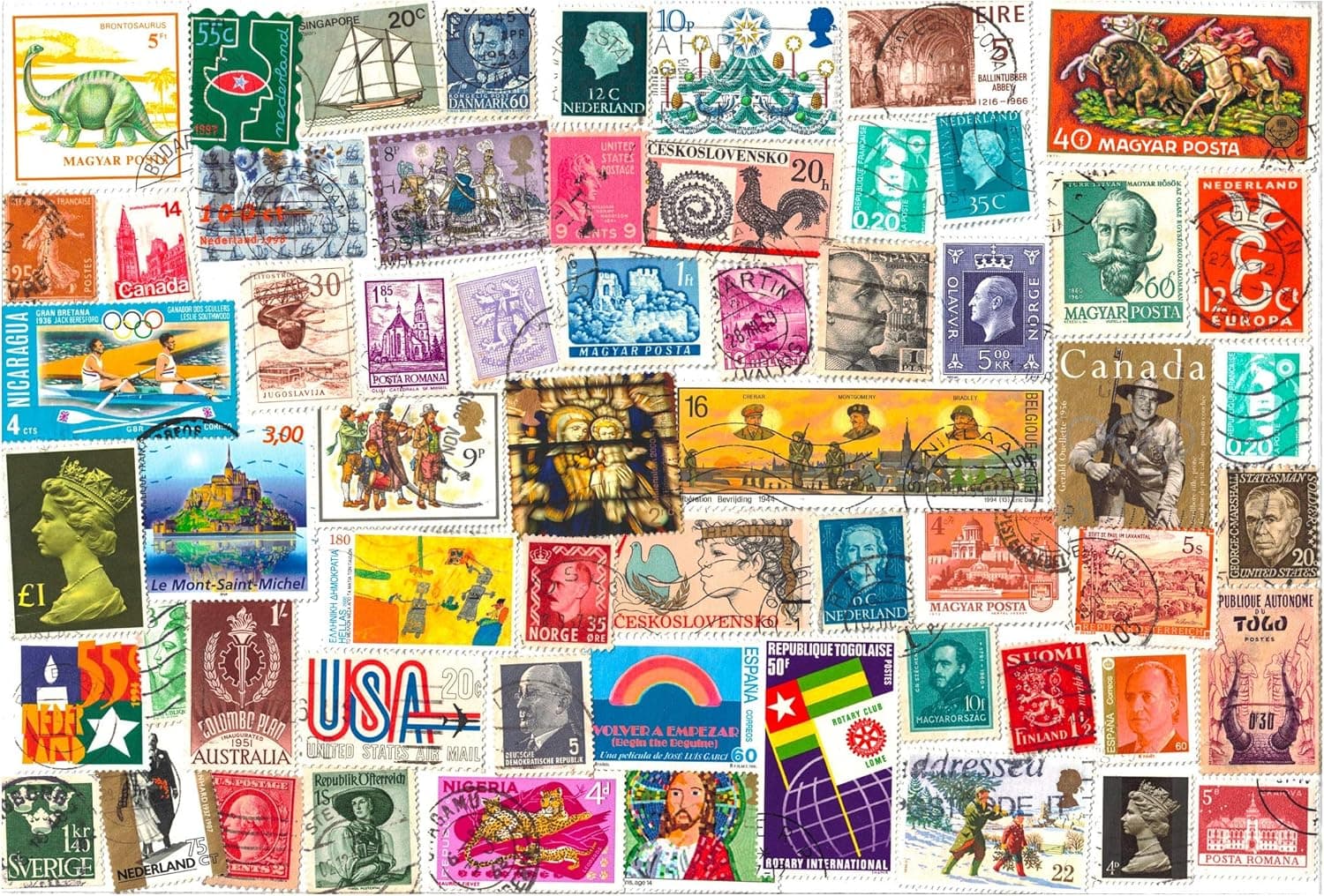 1000 Stamps from World Countries Mixed Philately Used Postage Stamps Off Paper