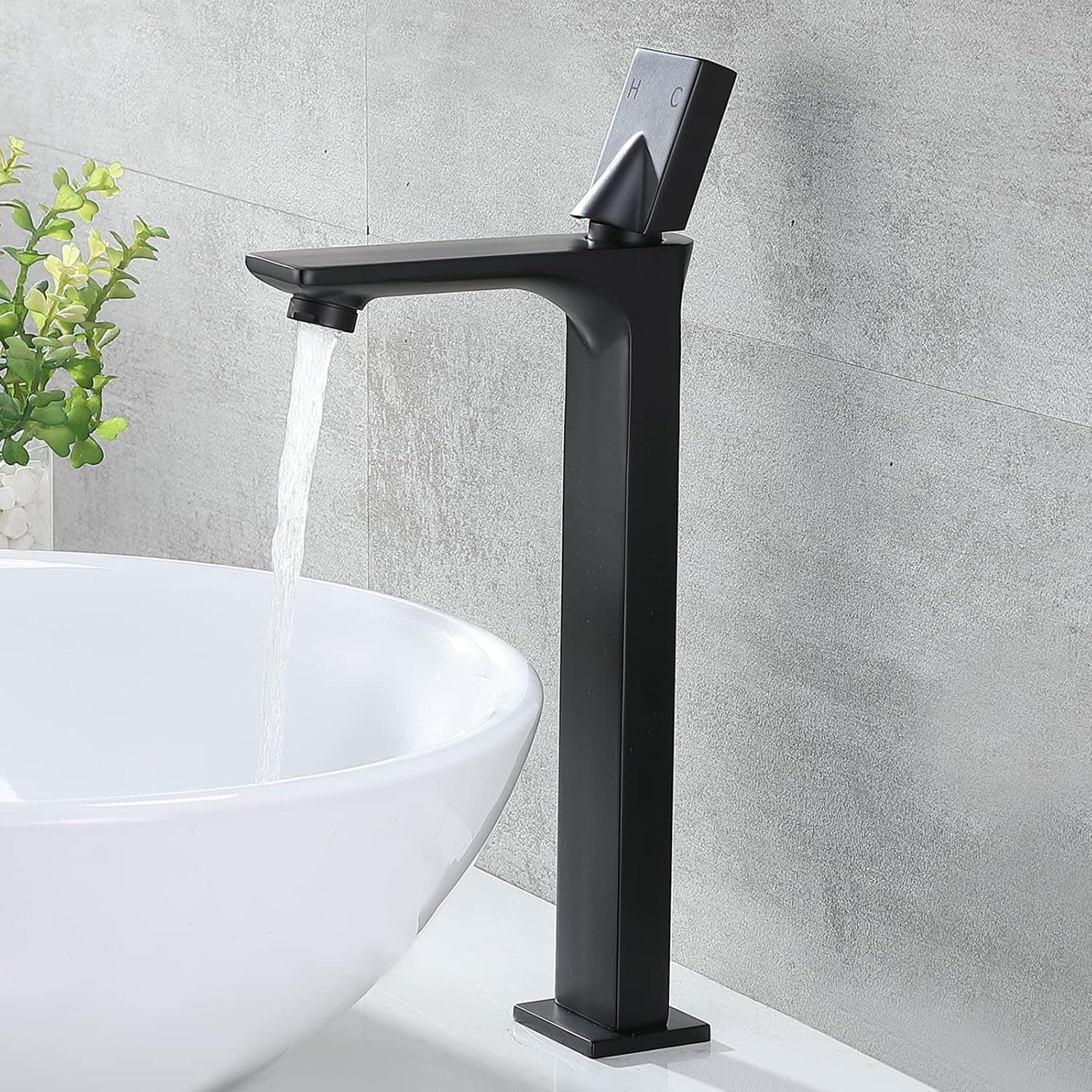 VAPSINT Tall Matte Black Bathroom Vessel Sink Faucet,Modern Single Handle Vessel Faucets Single Hole Vanity Mixer Bowl Tap Bathroom Sink Faucet with Water Hoses