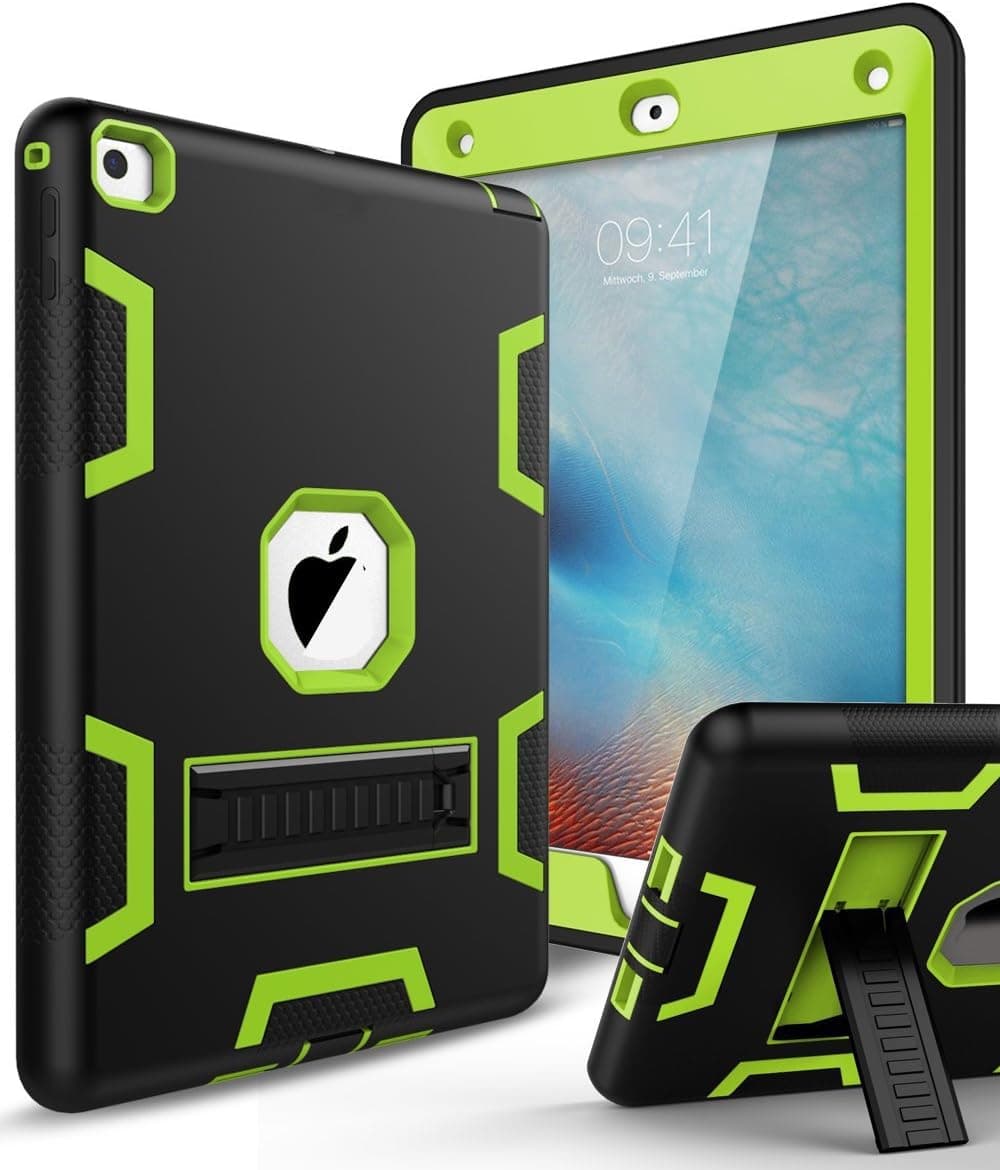 iPad Air 2 Case,iPad 6 Case,TIANLI(TM) ArmorBox [Three Layer] Convertible [Heavy Duty] Rugged Hybrid Protective with Kickstand Case for iPad Air 2,Black/Lemony Yellow