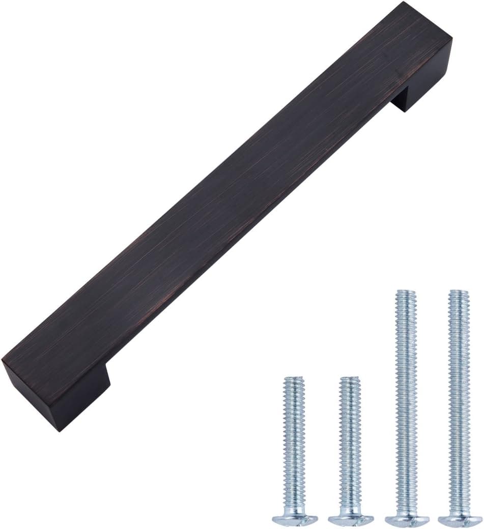 Amazon Basics Short Modern Cabinet Pull Handle, 7.68-inch Length (6.3-inch Hole Center), Oil Rubbed Bronze, 10-Pack
