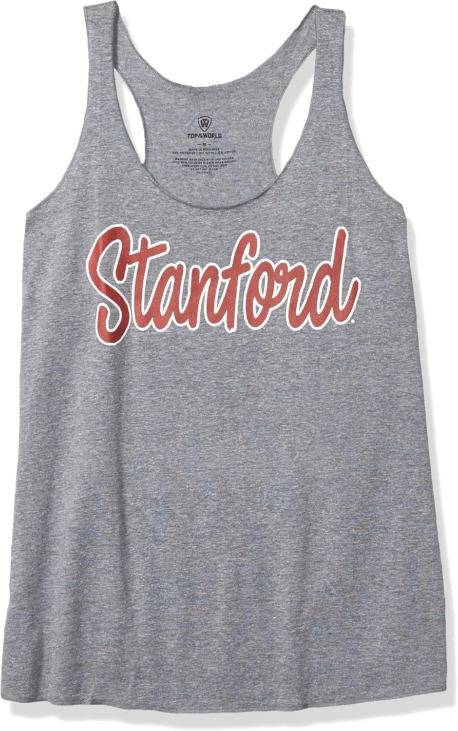 Top of the World Women's Trim Modern Fit Premium Triblend Racerback Dark Heather Script Tank Top