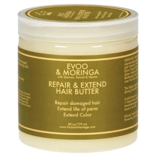 Nubian Heritage Extra-Virgin Olive Oil and Moringa Repair and Extend Hair Butter, 6 Ounce