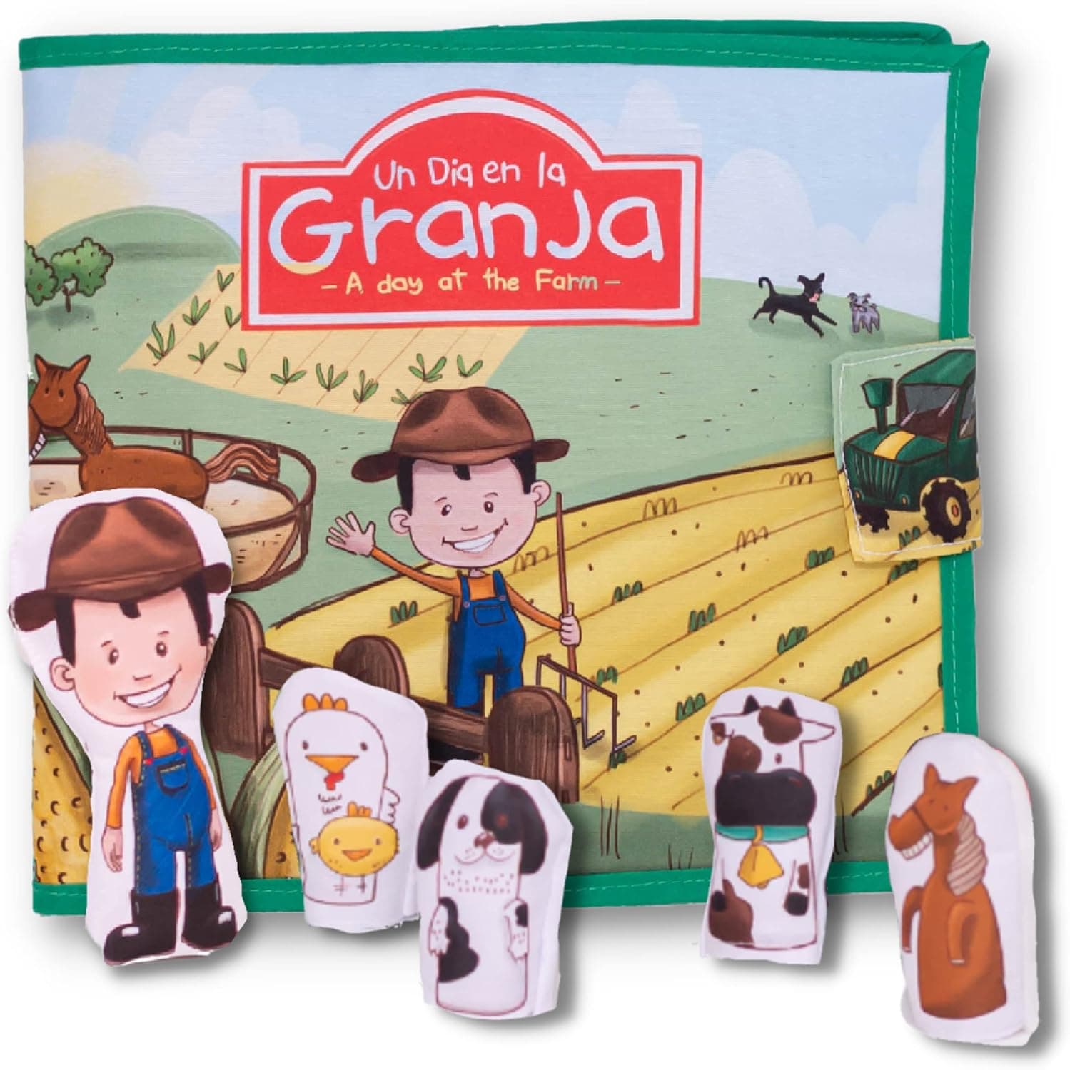 Bilingual Quiet Book for Toddlers | Written in English and Spanish | 5 Finger Puppets and 1 Plush Toy Included | Montessori Inspired for Toddlers | Carry on Travel Toy | Libros en Español para Niños.