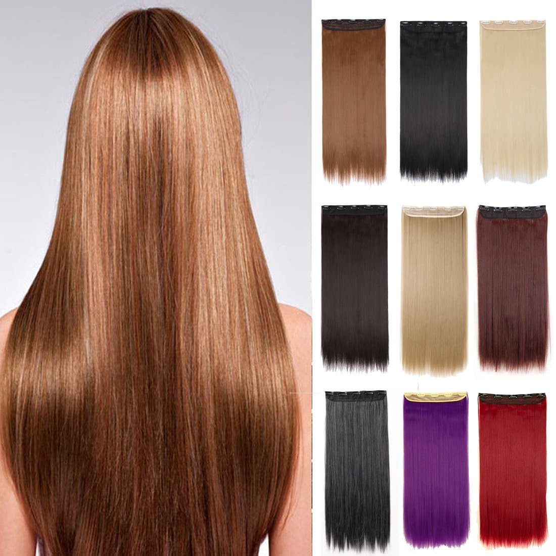 S-noilite Women Ladies 26 inches Long Straight 5 Clips in on Hair Extensions Half Full Head One Piece (26"-Straight, ash Blonde Mix Light Auburn)