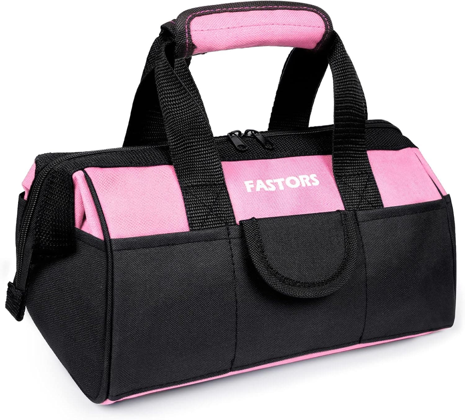 FASTORS Pink Tool Bag for Women With 13-Inch Wide Mouth Double Zippers,Tool Bag With 8 Pockets Outside and 2 Pockets Inside(PINK)