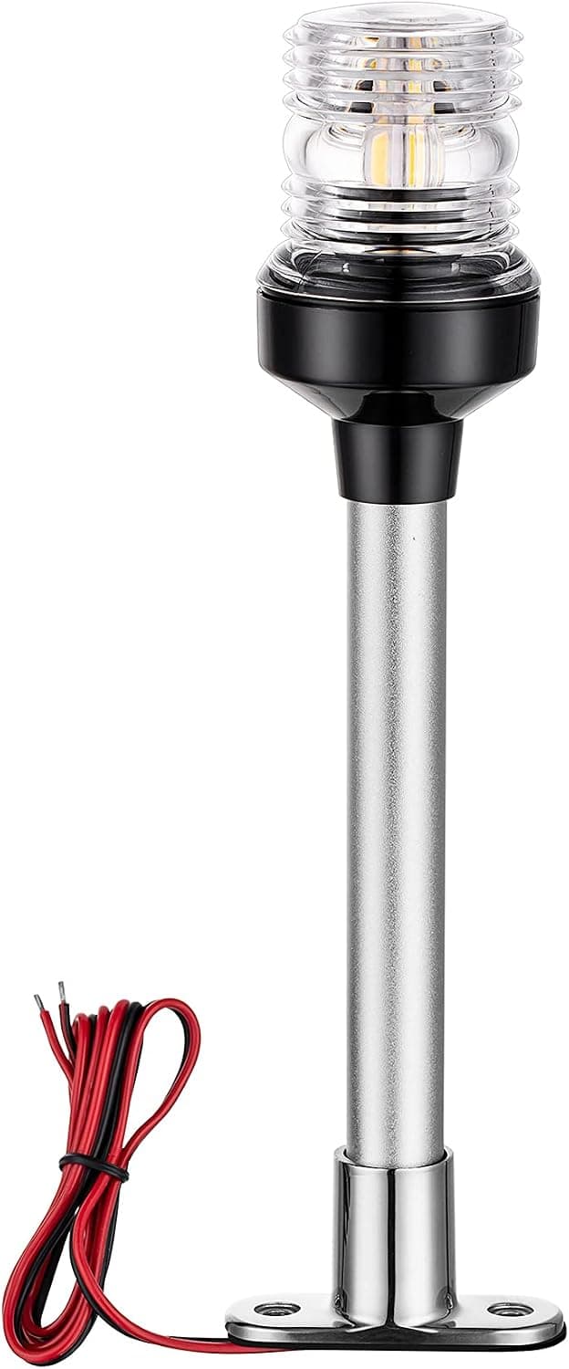 TKKEUEP 10" LED Boat Stern Light Boat Anchor Light-3 Nautical Mile Visibility Waterproof Boat Navigation Light with Stainless Steel Base and Aluminum Tube for Fishing Boat Yacht Pontoon,12-24 VDC