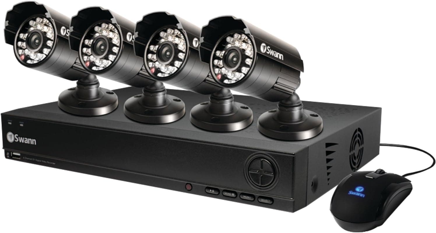 Swann SWDVK-410004-US 1000 4-Channel D1 DVR With 500GB Hard Disk Drive and 4 Cameras At 600 Tvl, Black
