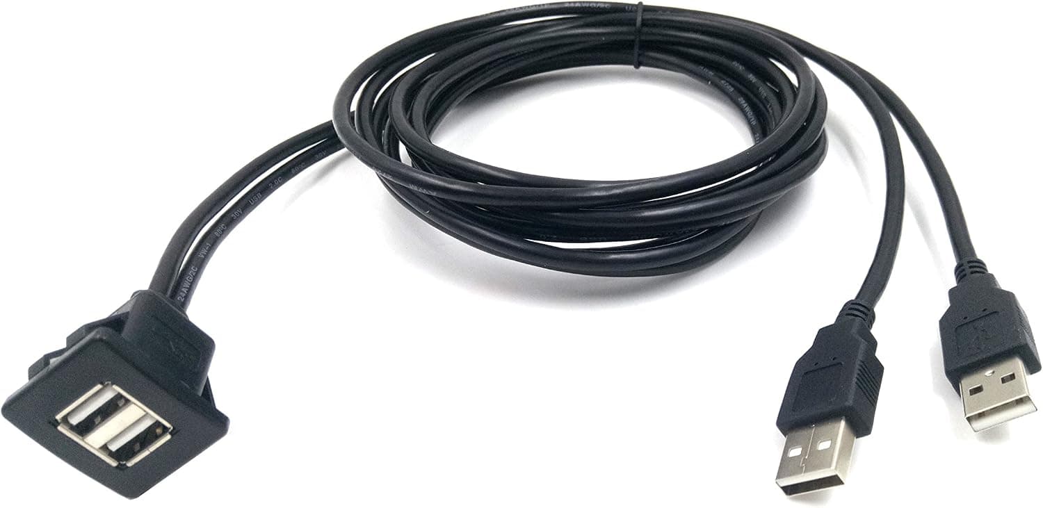 Duttek USB Panel Mount Cable - 2M/6.6FT 2 Dual USB 2.0 Male to Female Cable Extension Mount, Dash Mount, Flush Mount, Panel Mount Cable, for Car, Boat, Motorcycle (ABS Mold)