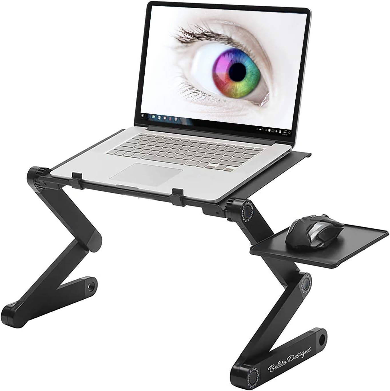 Foldable Laptop Stand, Mouse Pad & Cooling Fans for Couch / Bed / Desk / Sofa.  Portable Ergonomic WorkEz Lap Desk, Adjustable Height Computer Desk Riser & Laptop Holder for Watching Movies