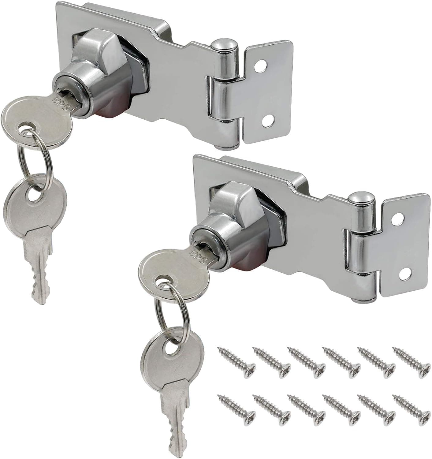 Kyuionty 2Pcs Keyed Hasp Locks 2.5 Inch Twist Knob Keyed Locking Hasp, Metal Safety Hasp Latches Keyed Different for Small Doors, Cabinets (Sliver)