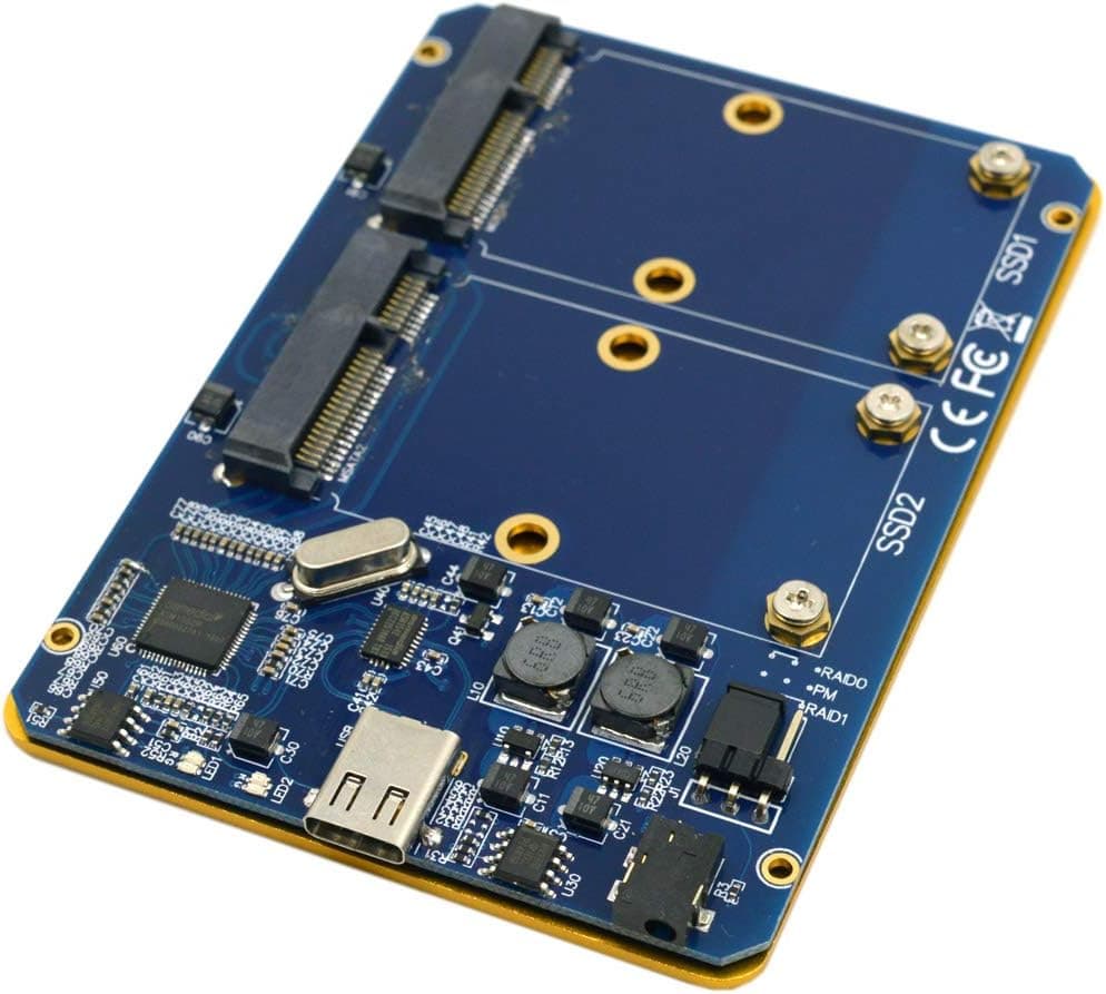 CY Silver USB-C USB 3.1 Type C to Dual 50mm MSATA PCI-E SSD Enclosure with Raid Raid0 Raid1 or PM