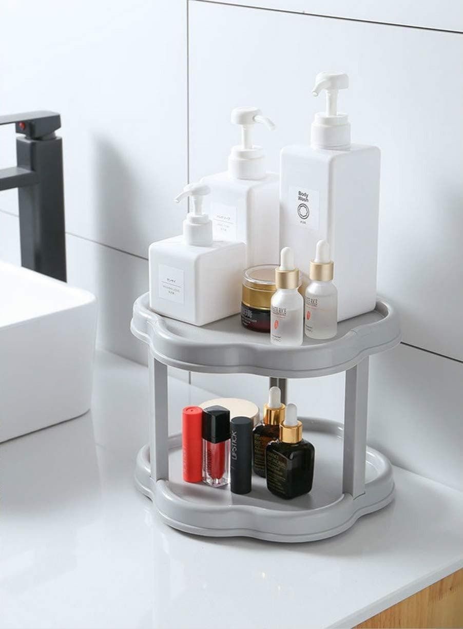 Non Skid Lazy Susan Turntable Cabinet Organizer - 2 Tier 10 Inch 360 Degree Rotating Spice Rack - Pantry, Kitchen, Countertop, Vanity Display Stand (White)