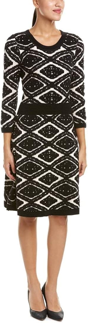 Taylor Dresses Women's Diamond Jacquard Fit and Flare Sweater Knit Dress