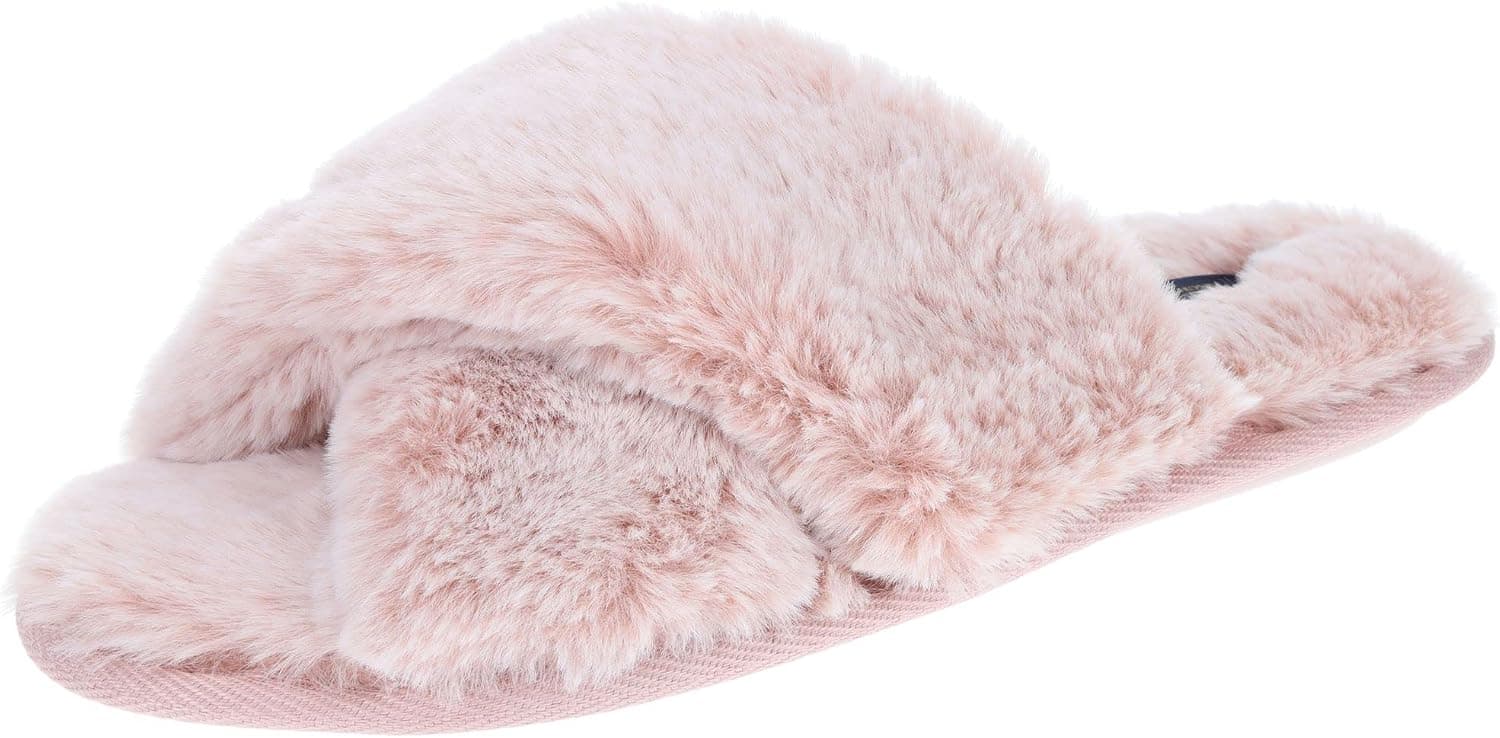 Rachel Rachel Roy Women’s Cross Band Slipper with Open Toe Design, Plush Upper, and Indoor/Outdoor Sole, Available in Women’s Sizes 5-6, 7-8, 9-10, and 11-12