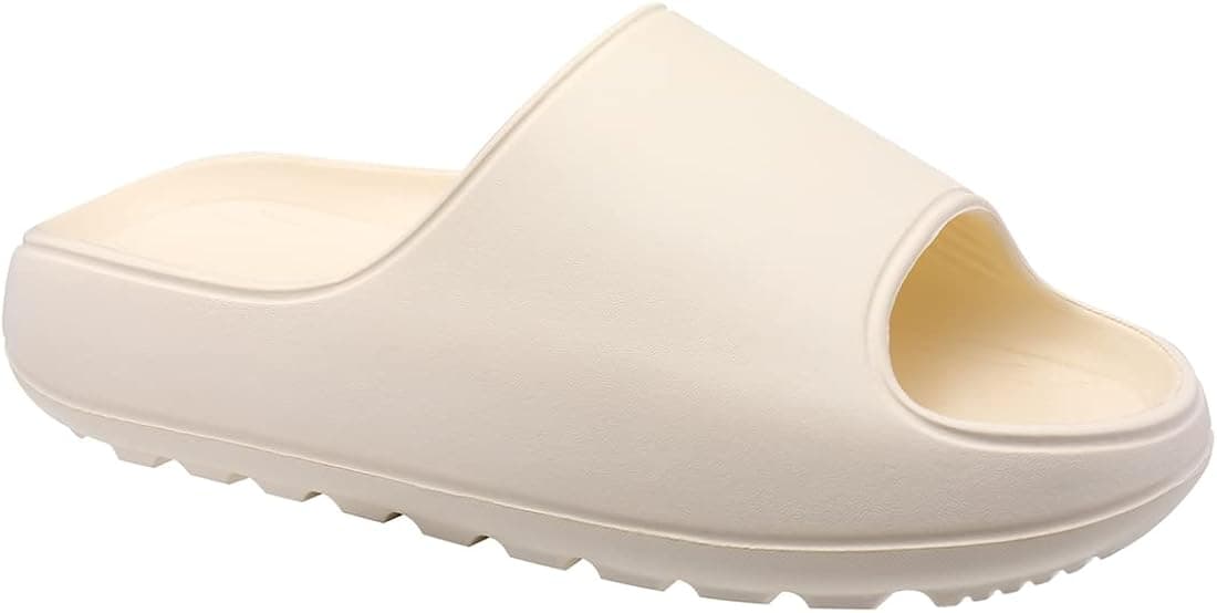 Platform Pillow Sandals Slides for Men Women Lightweight Open Toe Shower Shoes, Cream