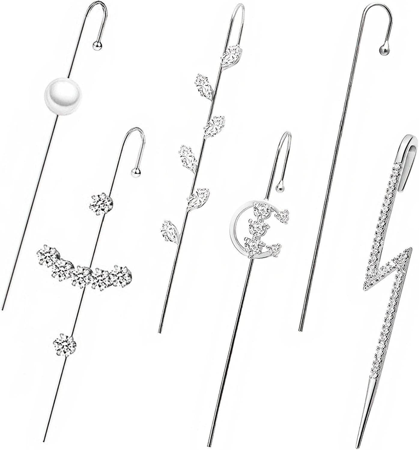 6 Pieces Ear Wrap Crawler Hook Earrings Earcuffs for Women Girls Silver Climber Piercing Ear Cartilage Clip On Earrings