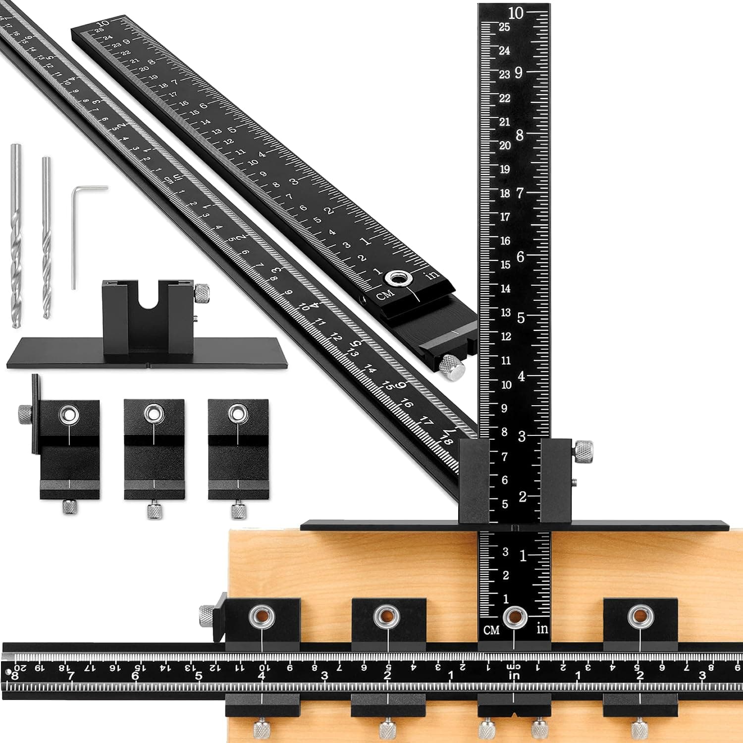 Motovecor Cabinet Hardware Jig, Adjustable Drill Guide for Fast and Accurate Installation of Door and Drawer Front Knobs, Pulls and Handles Wood Drilling Dowelling Templates Jig Tool