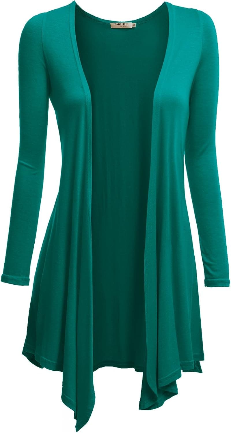 Doublju Womens Long Sleeve Draped Open Front Cardigan Teal Small