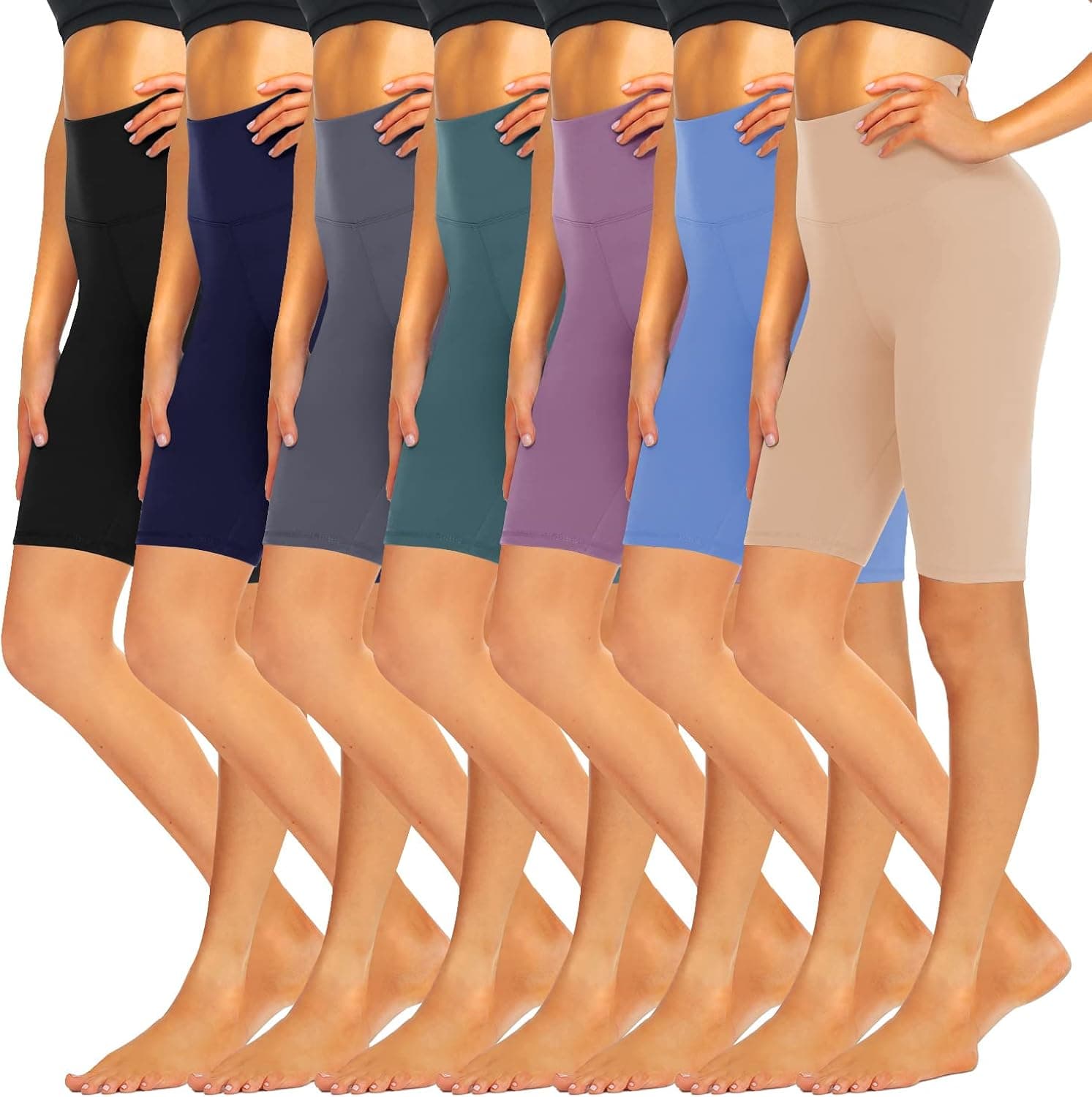 iceROSE 7 Pack High Waisted Biker Shorts for Women, 8" Soft Workout Shorts Black Yoga Athletic Shorts