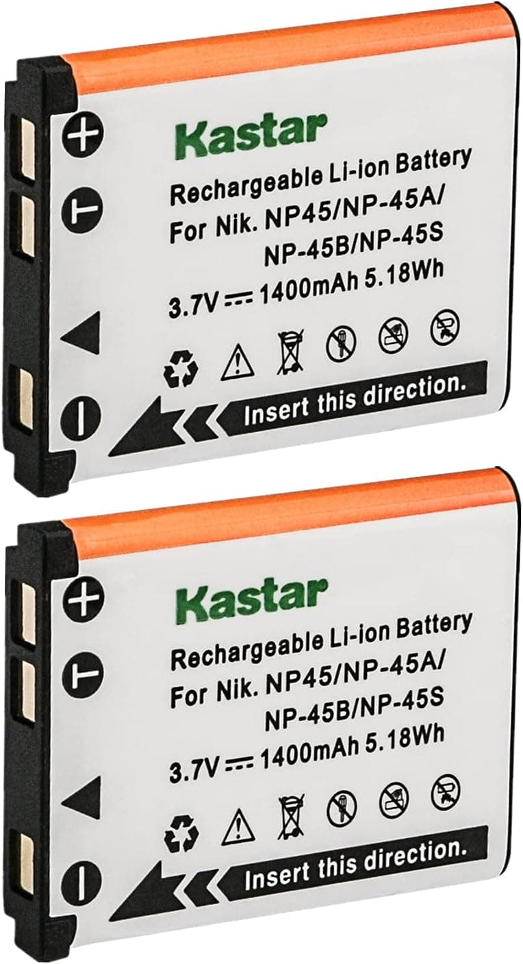Kastar 2-Pack NP-45 Battery for Fujifilm NP-45A, NP-45B, NP-45S and Fujifilm FinePix XP20 XP30 XP50 XP60 T500 T510 T550 JX520 JX550 JX700 JX710 JZ700 J100 J120 J210 J250 Z800 Z900 Z950 Digital Camera